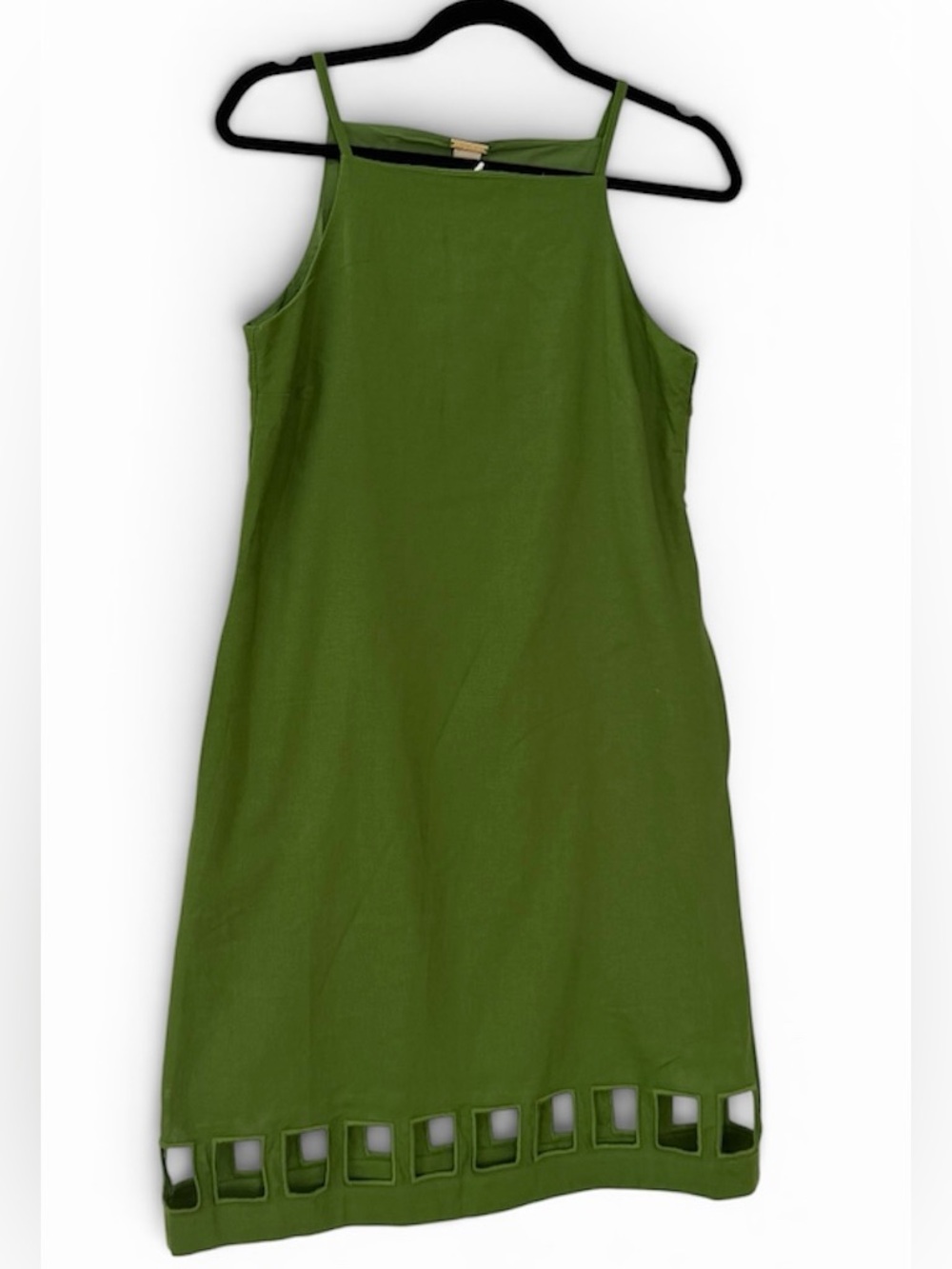 Magaschoni Green Linen Blend Shift Dress XS NWT Cutout Hem Sleeveless